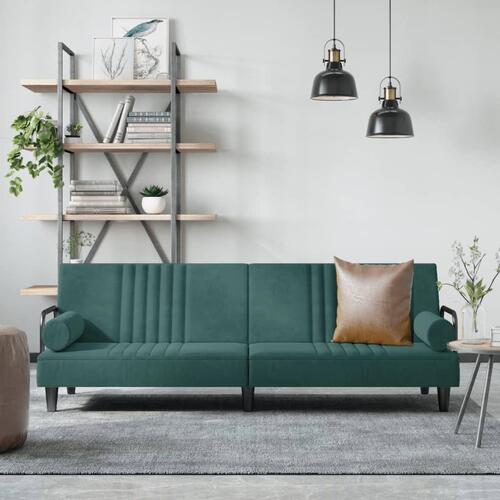 Sovesofa med armlæn velour mørkegrøn