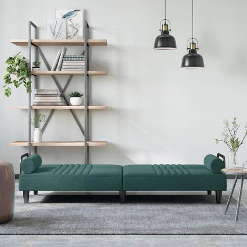 Sovesofa med armlæn velour mørkegrøn