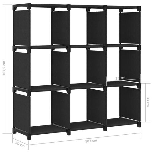 Reol med 9 rum 103x30x107,5 cm stof sort