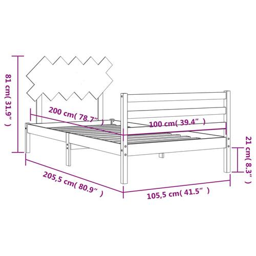 Sengeramme med sengegavl 100x200 cm massivt træ