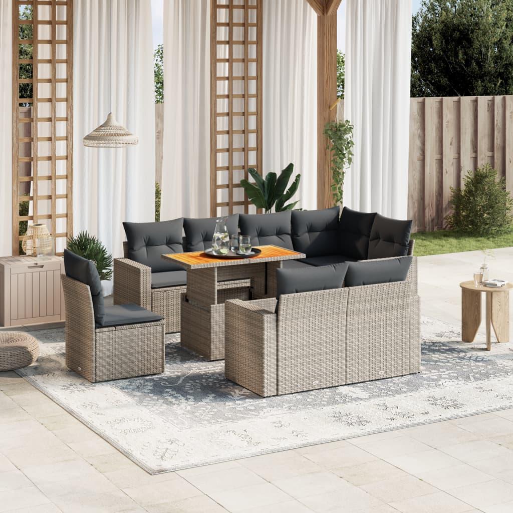 Sofasæt til haven 9 dele med hynder polyrattan grå