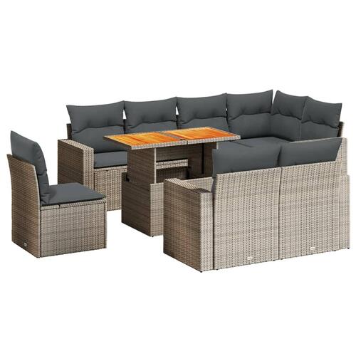 Sofasæt til haven 9 dele med hynder polyrattan grå