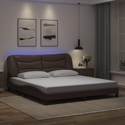 Sengeramme med LED-lys 100x200 cm kunstlæder brun