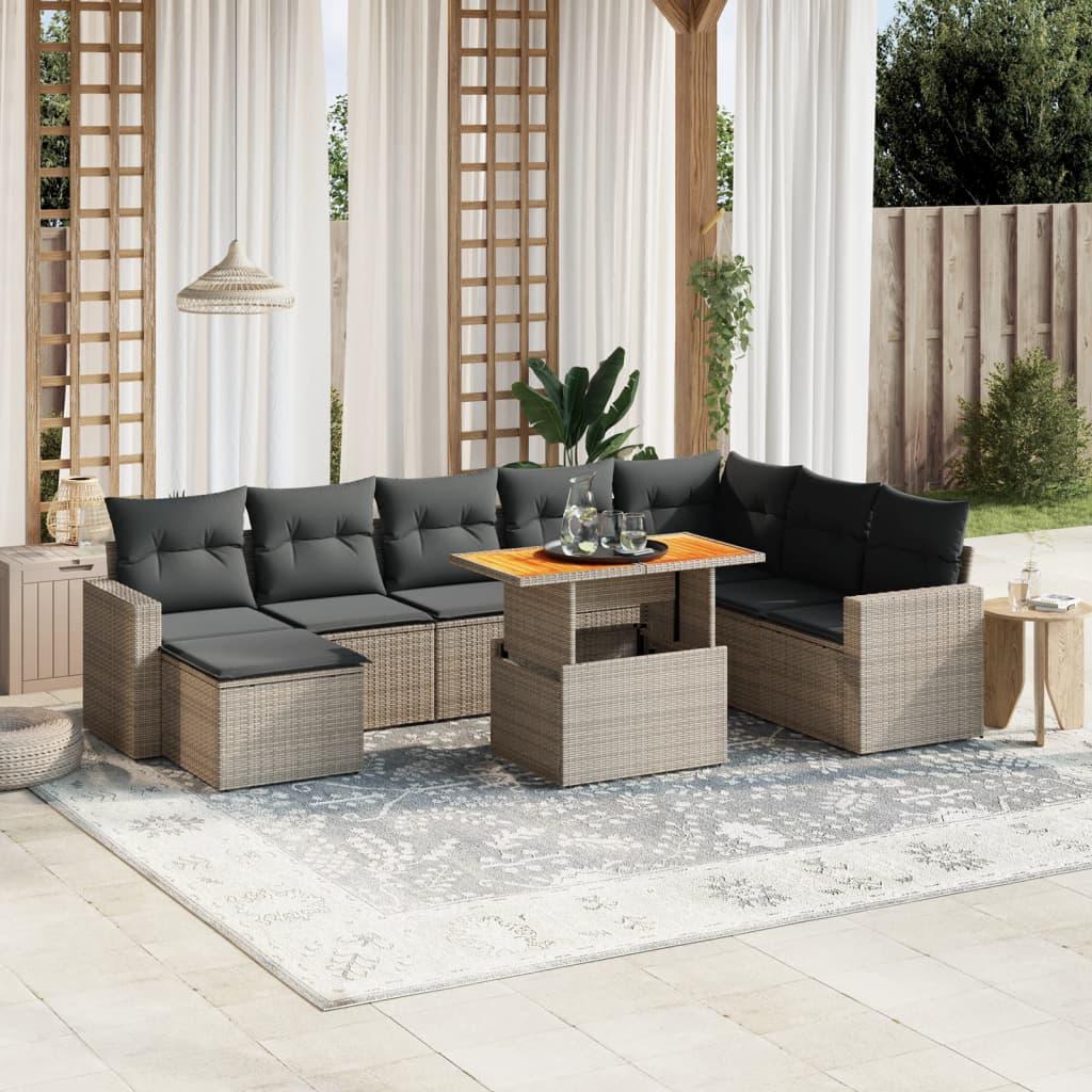Sofasæt til haven 9 dele med hynder polyrattan grå