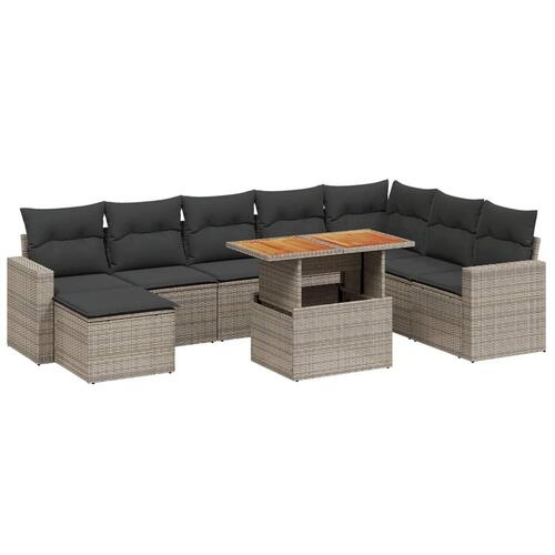Sofasæt til haven 9 dele med hynder polyrattan grå