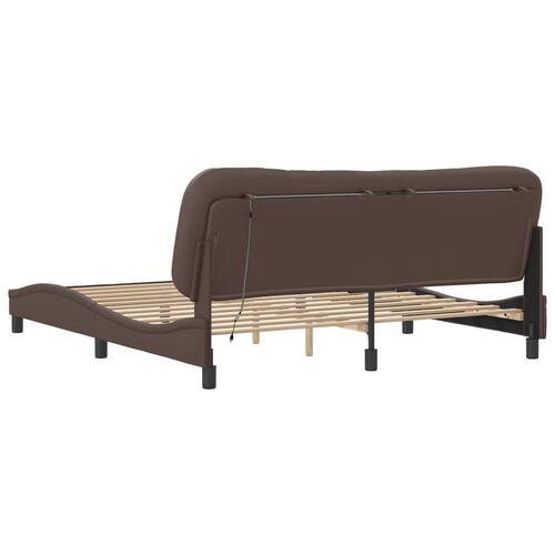 Sengeramme med LED-lys 100x200 cm kunstlæder brun