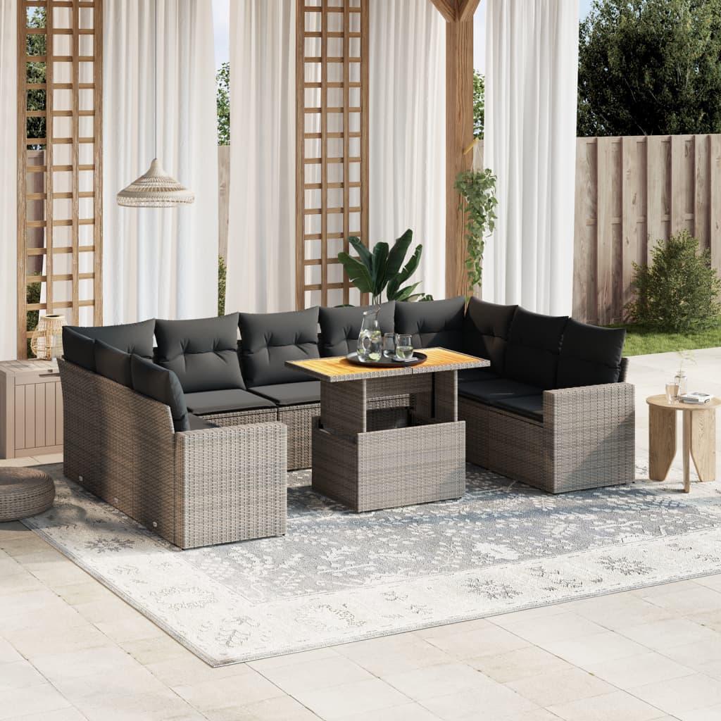 Sofasæt til haven 10 dele med hynder polyrattan grå