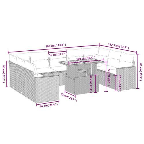 Sofasæt til haven 10 dele med hynder polyrattan grå