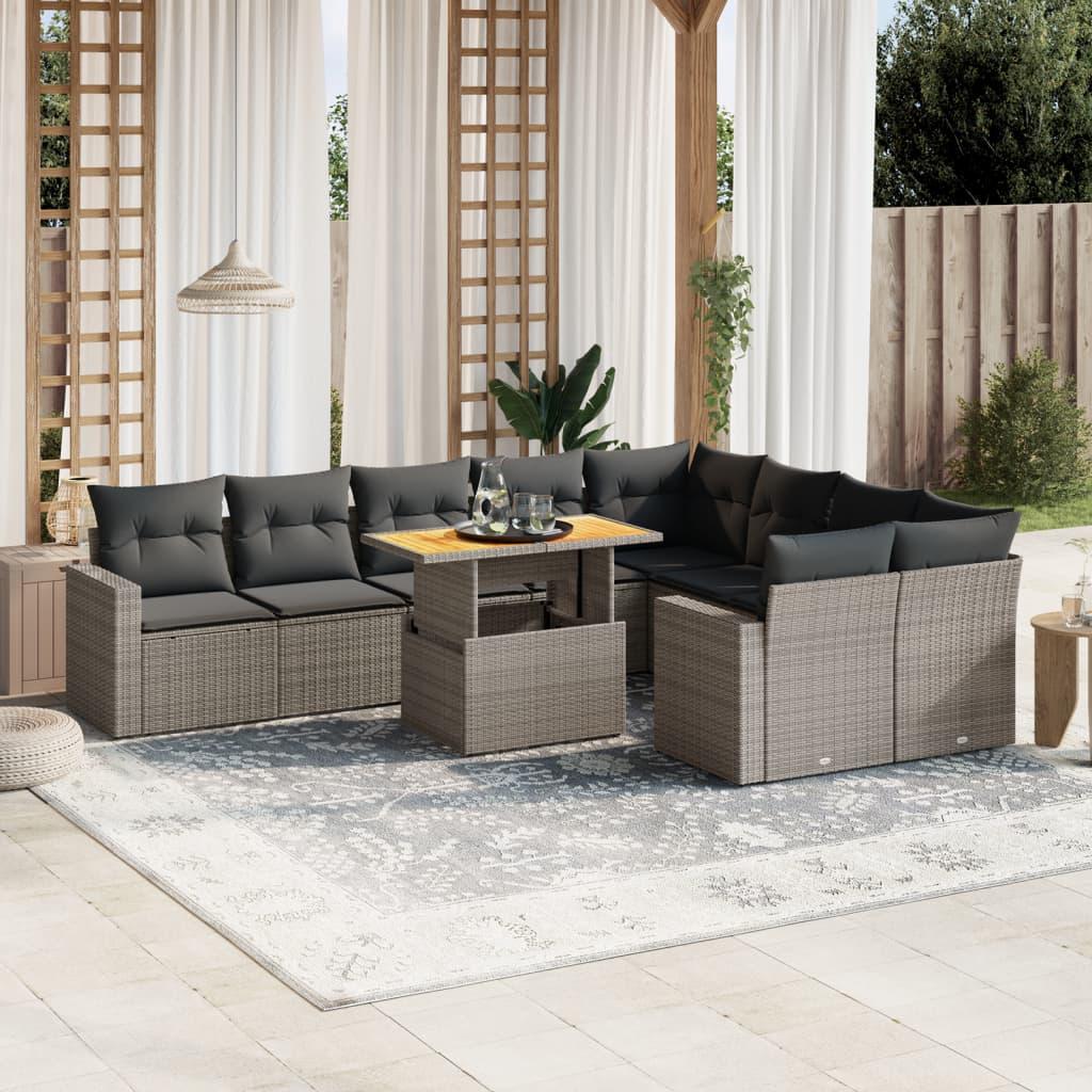 Sofasæt til haven 10 dele med hynder polyrattan grå
