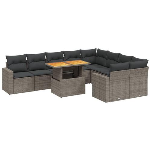Sofasæt til haven 10 dele med hynder polyrattan grå