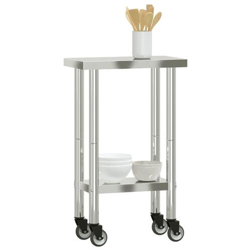 Arbejdsbord med hjul til køkken 55x30x85 cm rustfrit stål
