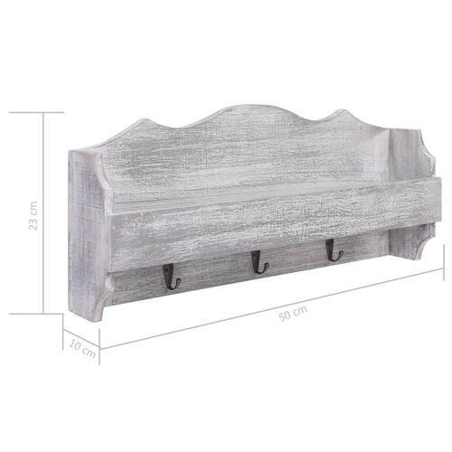 Vægmonteret knagerække 50 x 10 x 23 cm træ grå