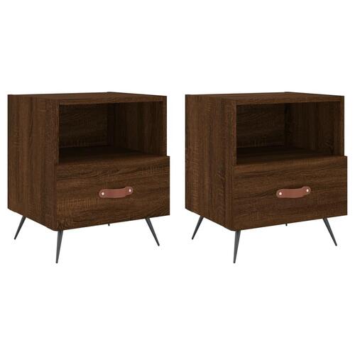 Sengeborde 2 stk. 40x35x47,5 cm konstrueret træ brunt egetræ