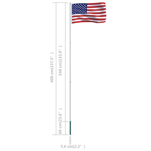 USA flag og flagstang 4 m aluminium