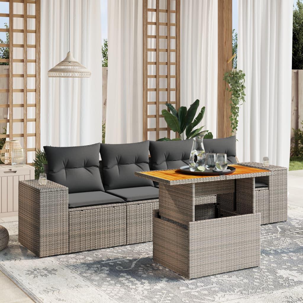 Sofasæt 5 dele med hynder polyrattan grå