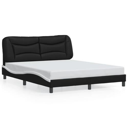Sengestel med LED-lys 160x200 cm kunstlæder sort og hvid