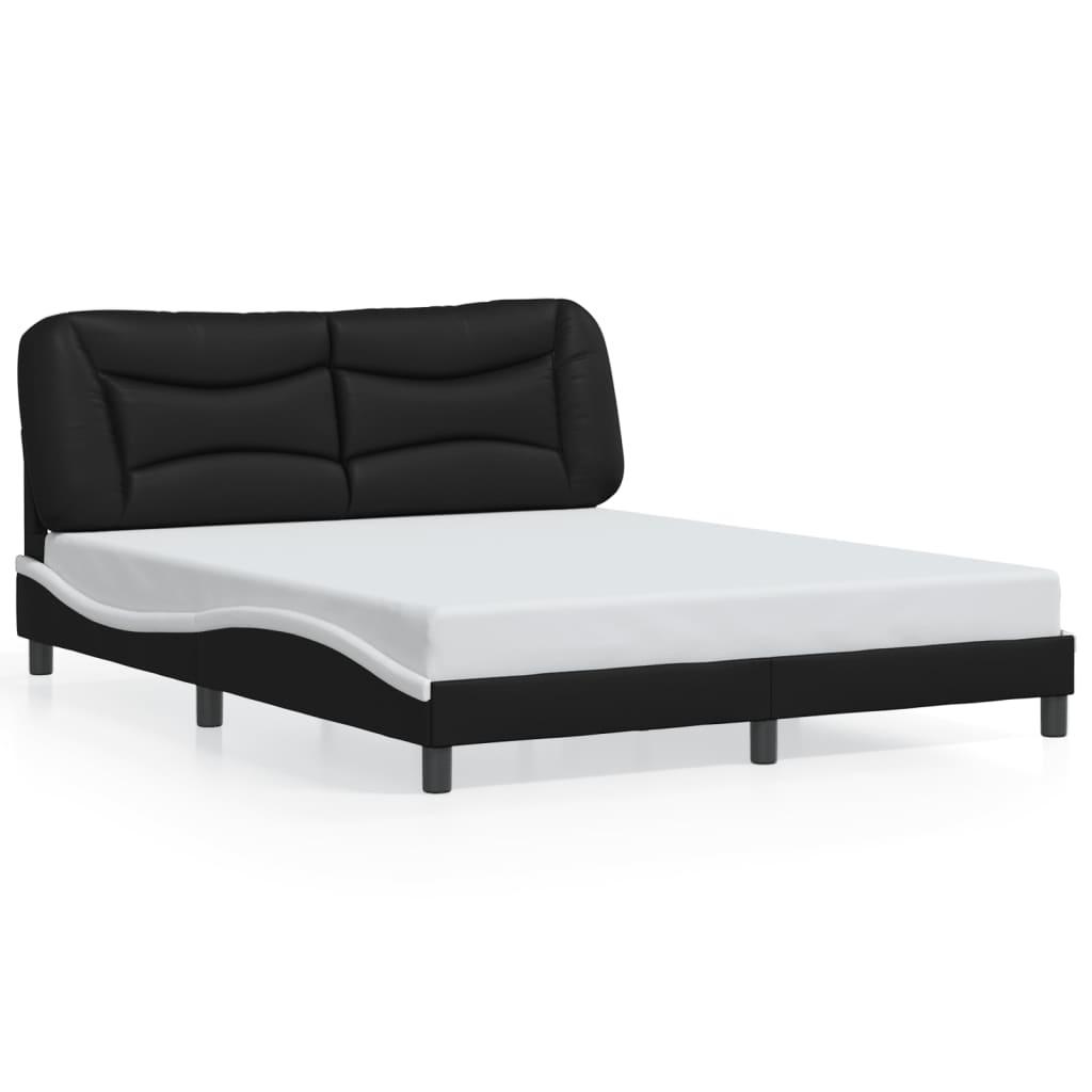 Sengestel med LED-lys 160x200 cm kunstlæder sort og hvid
