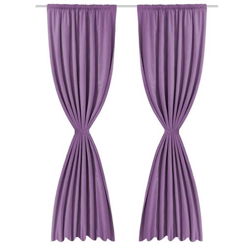 Lysdæmpende gardiner 2 stk. dobbelt stoflag 140 x 175 cm lilla