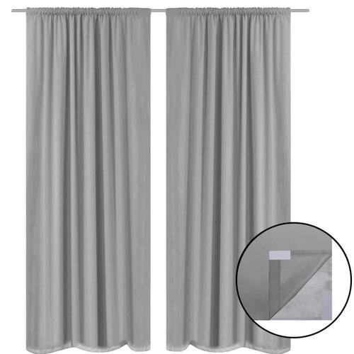 Lysdæmpende gardiner 2 stk. dobbelt stoflag 140 x 245 cm grå