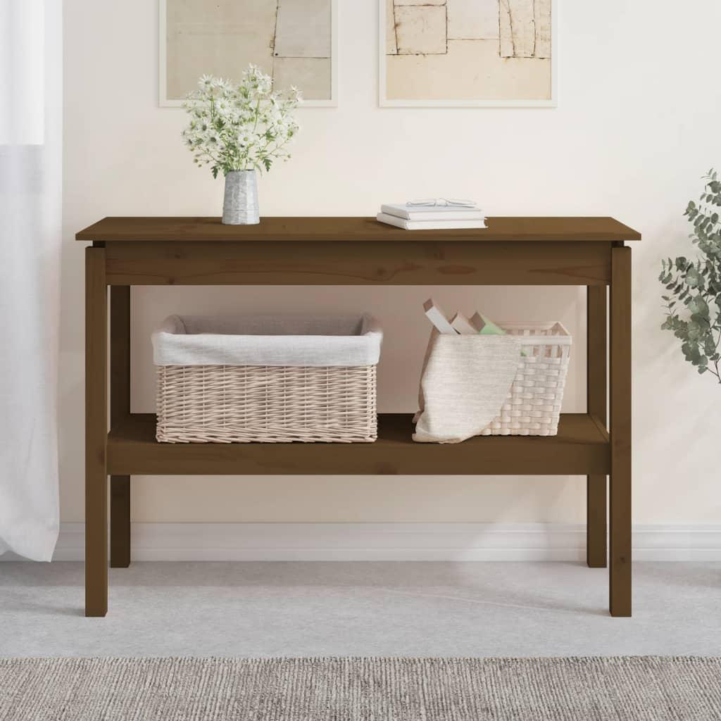 Konsolbord 110x40x75 cm massivt fyrretræ gyldenbrun