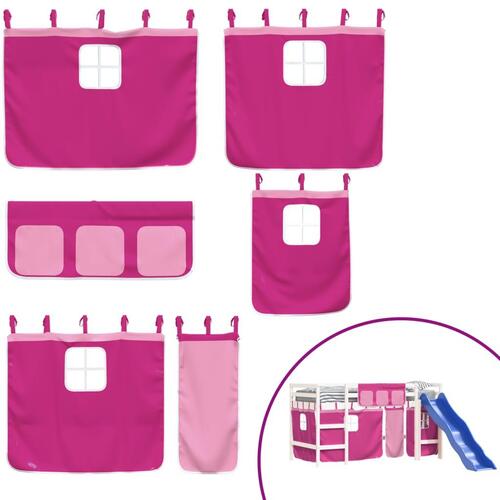 Højseng med gardiner 80x200 cm massivt fyrretræ pink