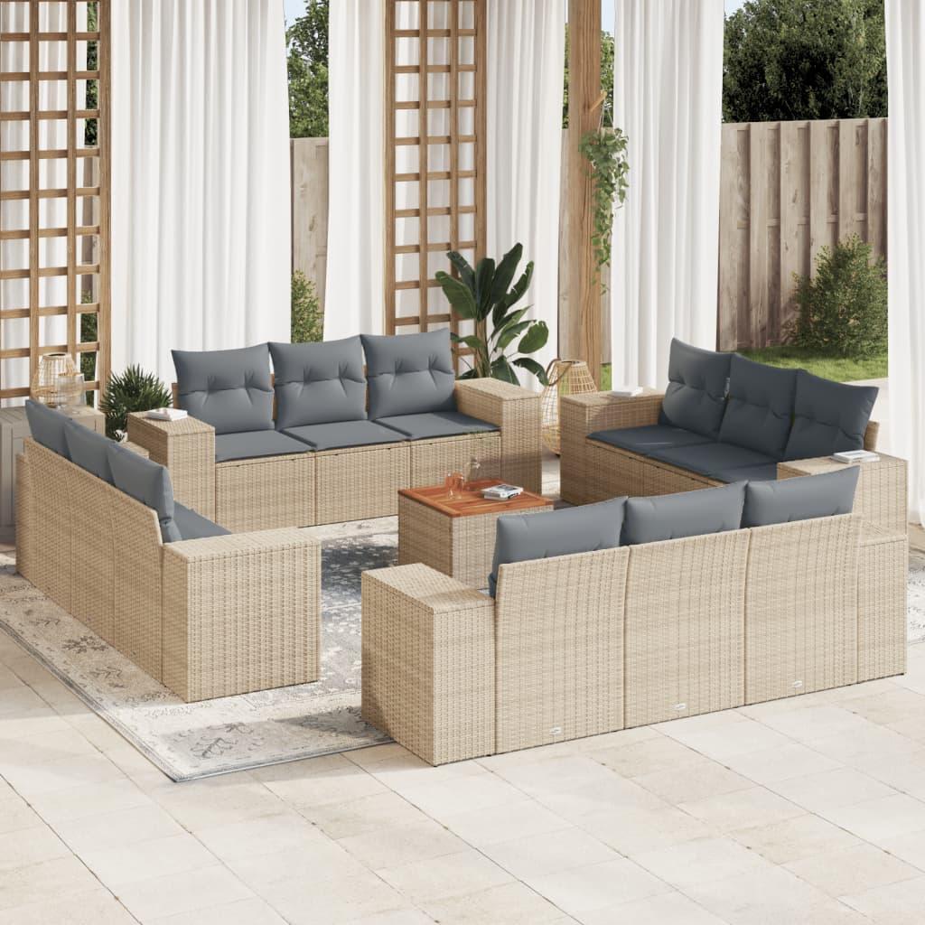 Sofasæt til haven - 13 dele med hynder i polyrattan, beige