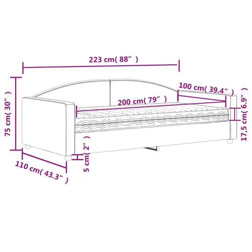 Daybed med madras 100x200 cm stof lysegrå