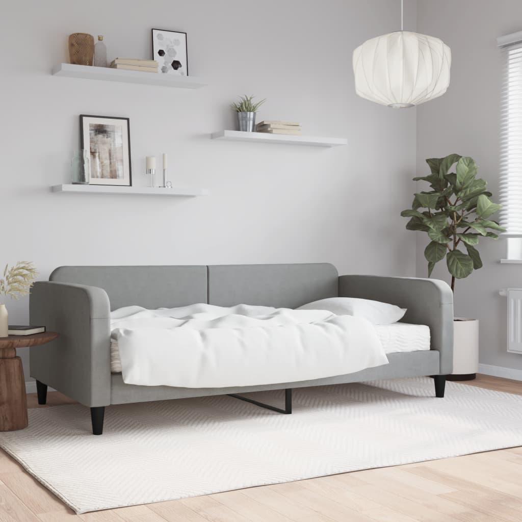 Daybed med madras 100x200 cm stof lysegrå