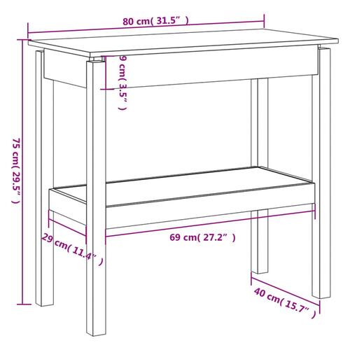 Konsolbord 80x40x75 cm massivt fyrretræ hvid