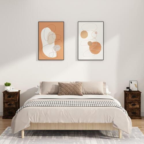 Sengebord 39x39x67 cm konstrueret træ røget egetræsfarve