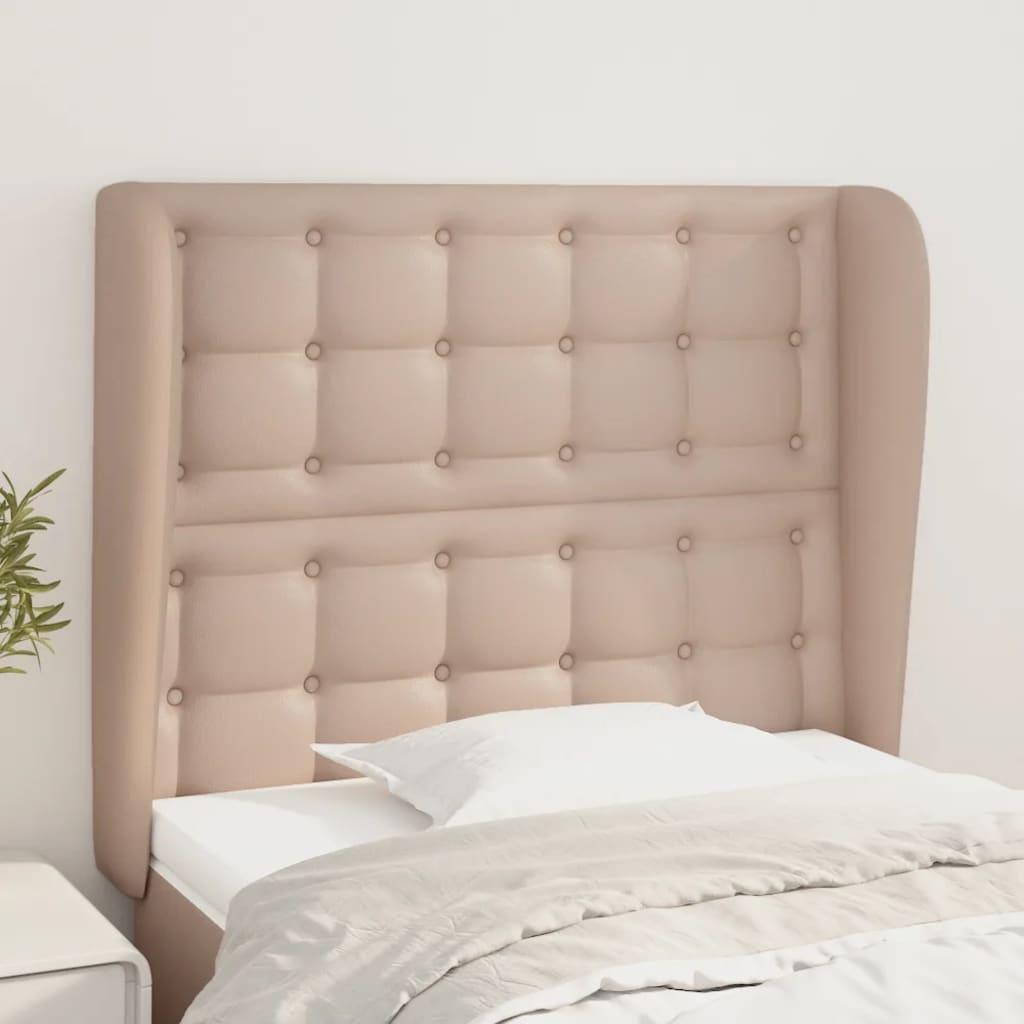 Sengegavl med kanter 103x23x118/128 cm kunstlæder cappuccino billede