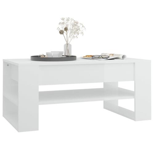 Sofabord 102x55x45 cm konstrueret træ hvid højglans