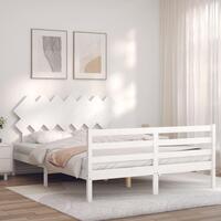 Sengeramme med sengegavl 140x200 cm massivt træ hvid