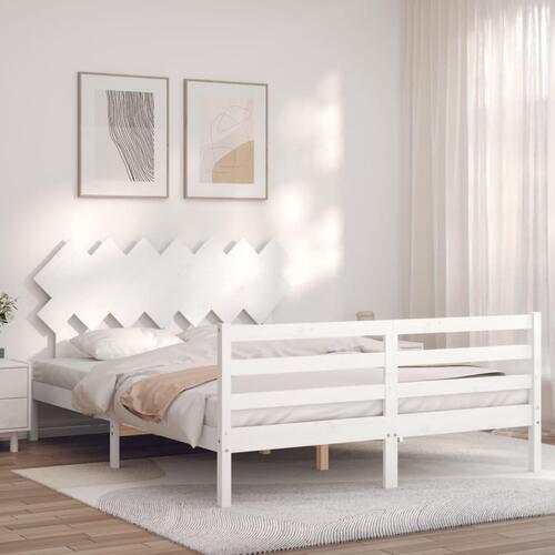 Sengeramme med sengegavl 140x200 cm massivt træ hvid