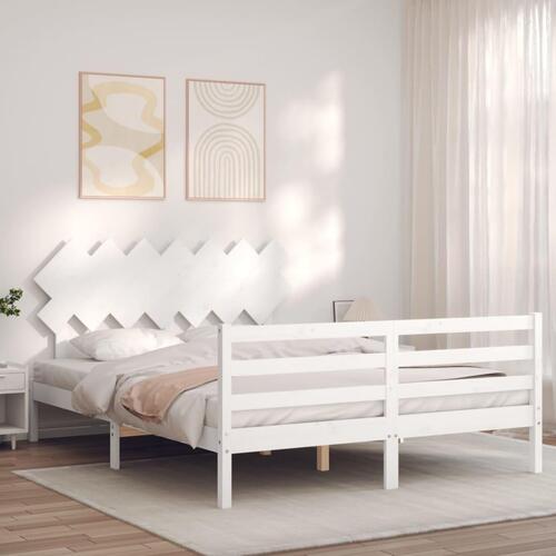 Sengeramme med sengegavl 140x200 cm massivt træ hvid