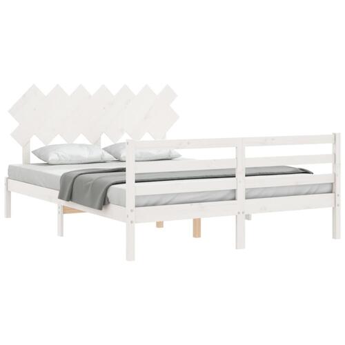 Sengeramme med sengegavl 140x200 cm massivt træ hvid