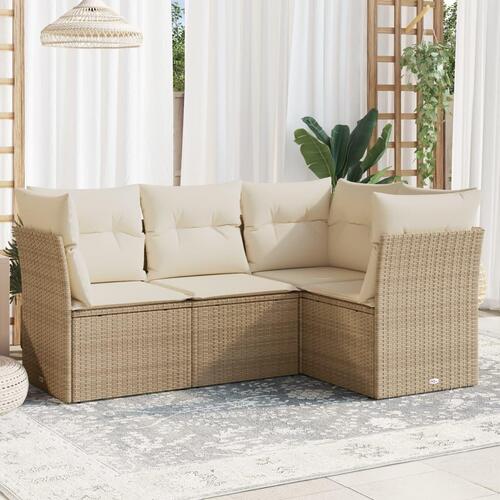 Sofasæt til haven 4 dele med hynder polyrattan beige