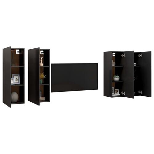 Tv-skabe 4 stk. 30,5x30x90 cm konstrueret træ sort
