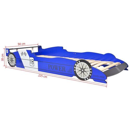 LED racerbilseng til børn 90 x 200 cm blå