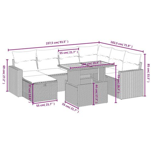 Sofasæt til haven 8 dele med hynder polyrattan grå