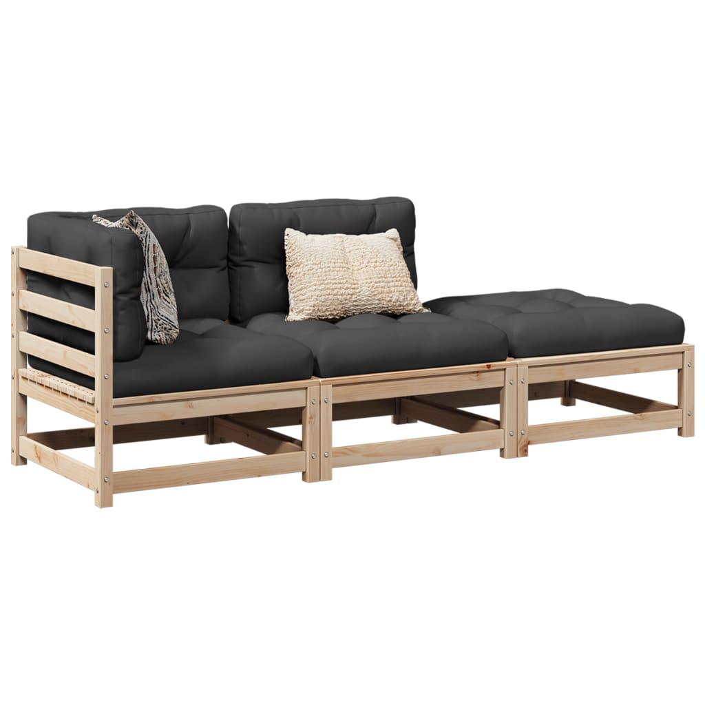 Sofasæt til haven 3 dele med hynder massivt fyrretræ