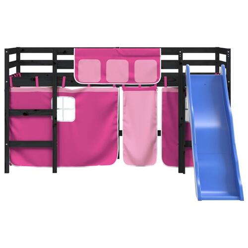Højseng med gardiner 90x190 cm massivt fyrretræ pink