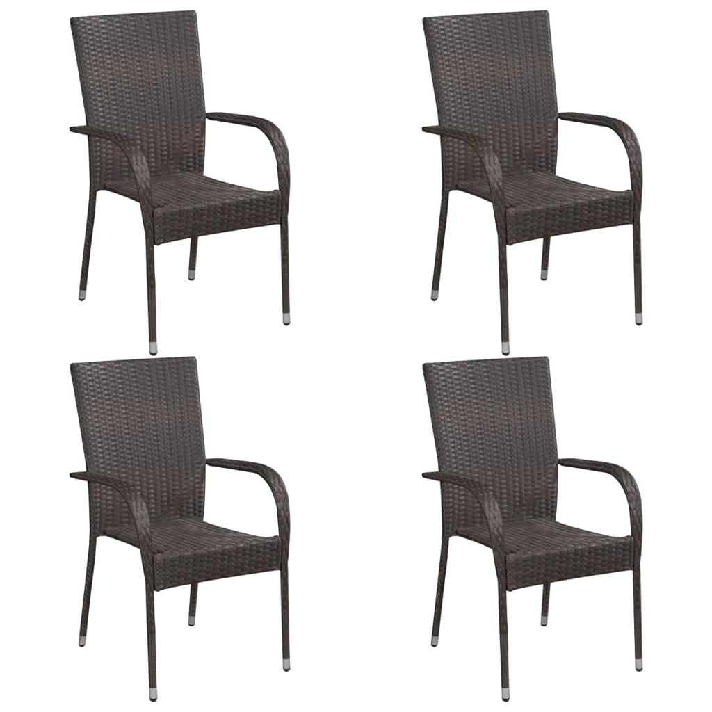 Stabelbare havestole 4 stk. polyrattan brun