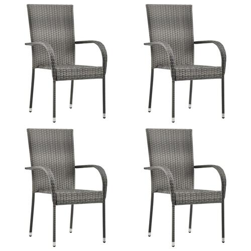 Havestole 4 stk. stabelbare polyrattan grå