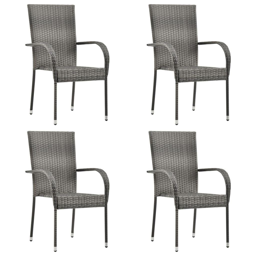 Havestole 4 stk. stabelbare polyrattan grå