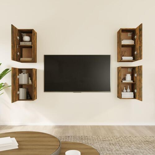 Tv-skabe 4 stk. 30,5x30x60 cm konstrueret træ røget egetræ