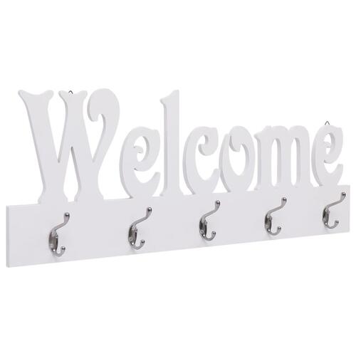 Vægophængt knagerække WELCOME 74 x 29,5 cm hvid