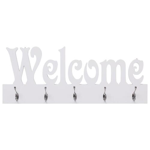 Vægophængt knagerække WELCOME 74 x 29,5 cm hvid