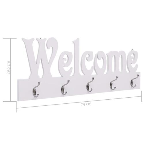 Vægophængt knagerække WELCOME 74 x 29,5 cm hvid