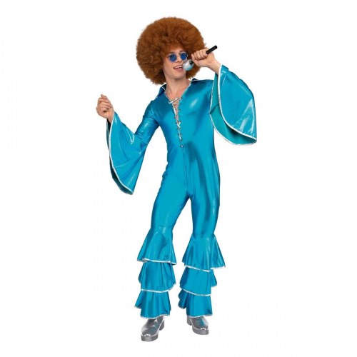 Disco - voksenkostume XL, blå jumpsuit